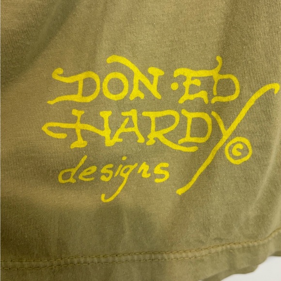 Ed Hardy Olive Green Long Sleeve Tee with Butterfly Graphic - Picture 4 of 4